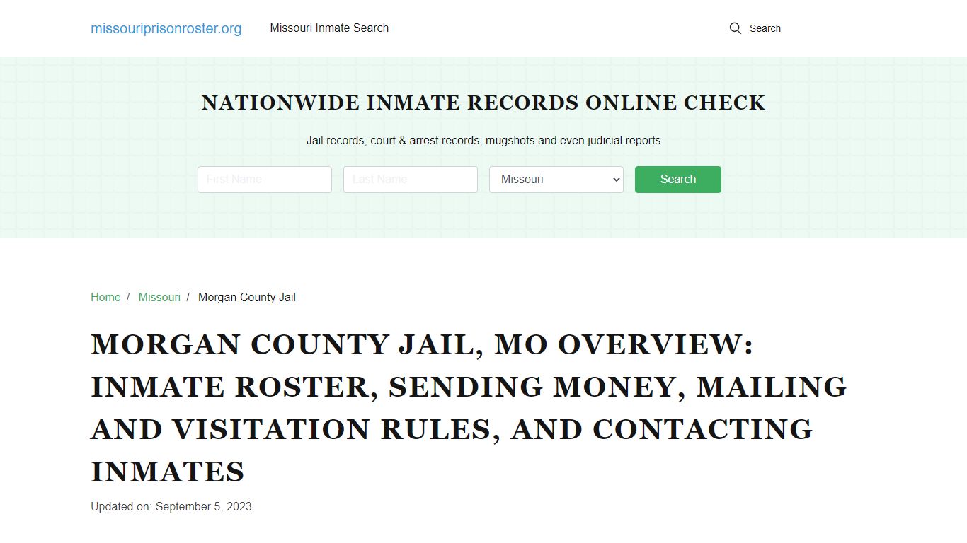 Morgan County Jail, MO: Offender Lookip, Visitations, Contact Info